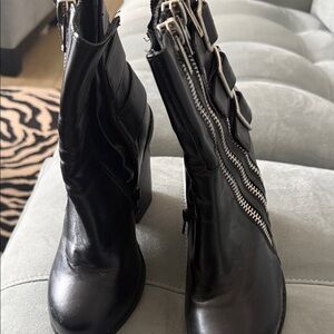 Jeffrey Campbell Black Heeled Boots with Zipper Detail
